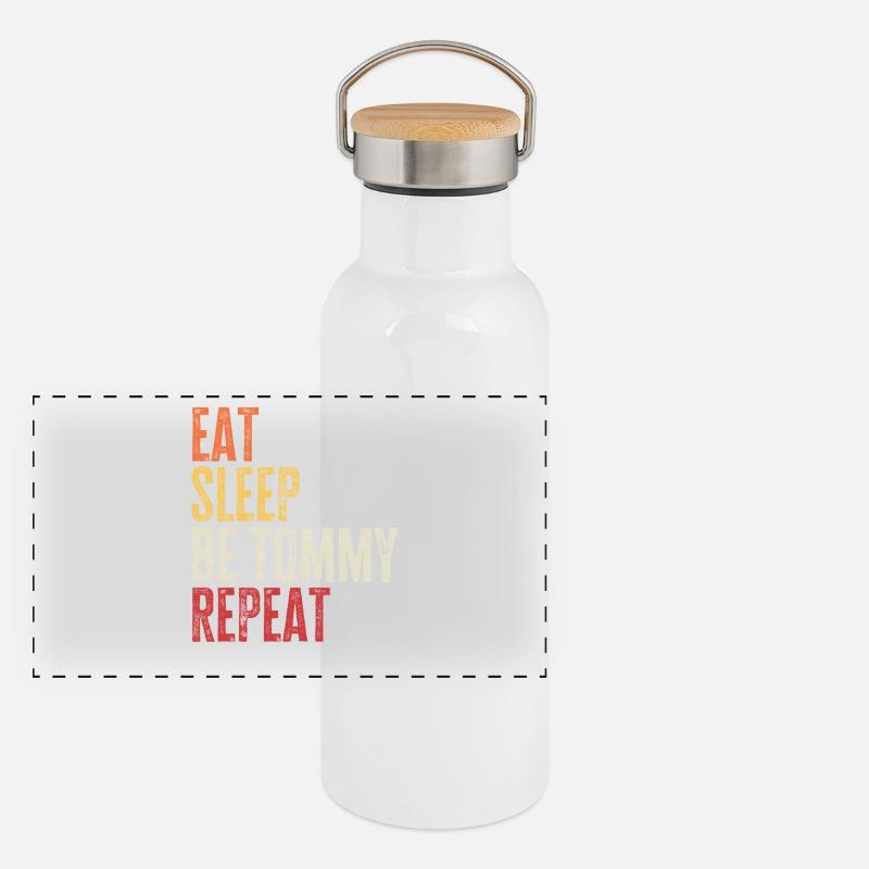 Eat Sleep Be Tommy Repeat Retro Name Panoramic Thermal Bottle with Bamboo Lid