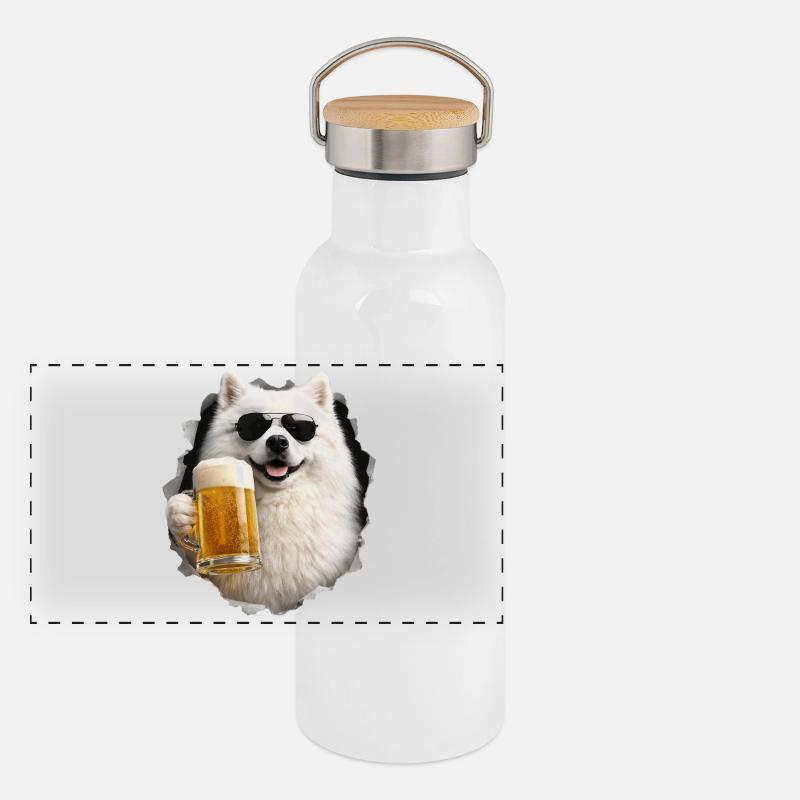Japanischer Spitz Bier Panorama Thermosflasche mit Bambusdeckel