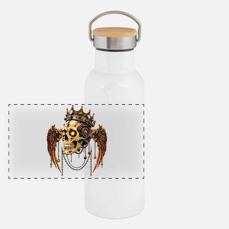 STEAMPUNK SCHÄDEL KRONE Panorama Thermosflasche mit Bambusdeckel