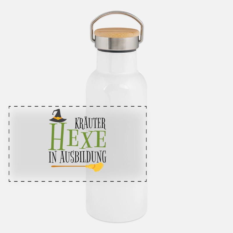 Witch in green with broom Panoramic Thermal Bottle with Bamboo Lid
