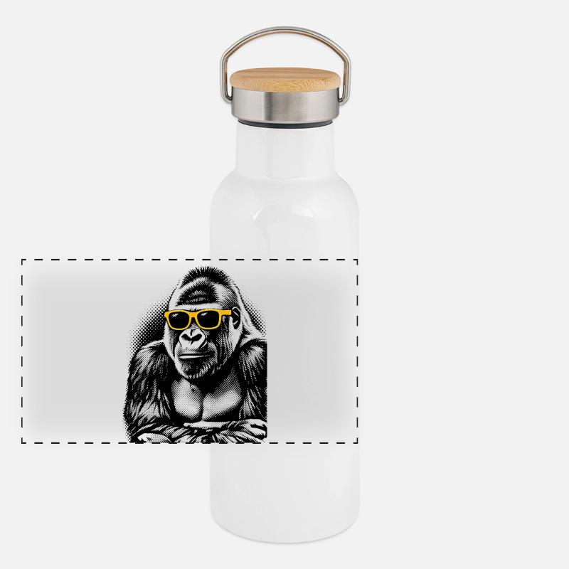 Gorilla Halftone Neon Yellow Sunglasses Panoramic Thermal Bottle with Bamboo Lid