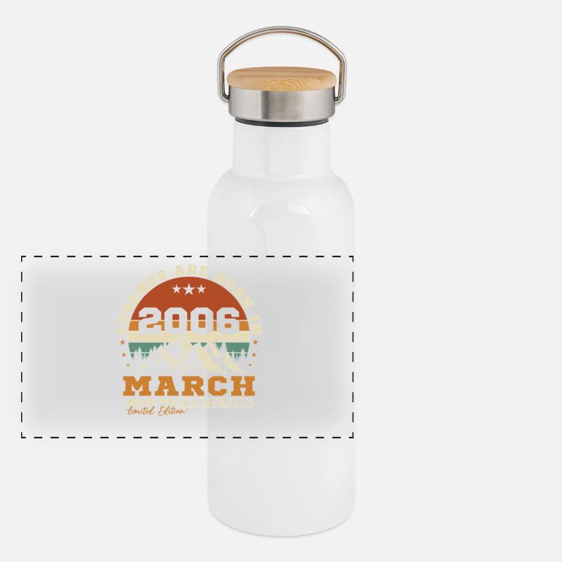 March 2006 Vintage Retro Birthday Gift - Panoramic Thermal Bottle with Bamboo Lid - white