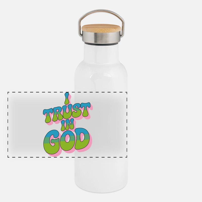 I Trust In God - Glaube Design Panorama Thermosflasche mit Bambusdeckel