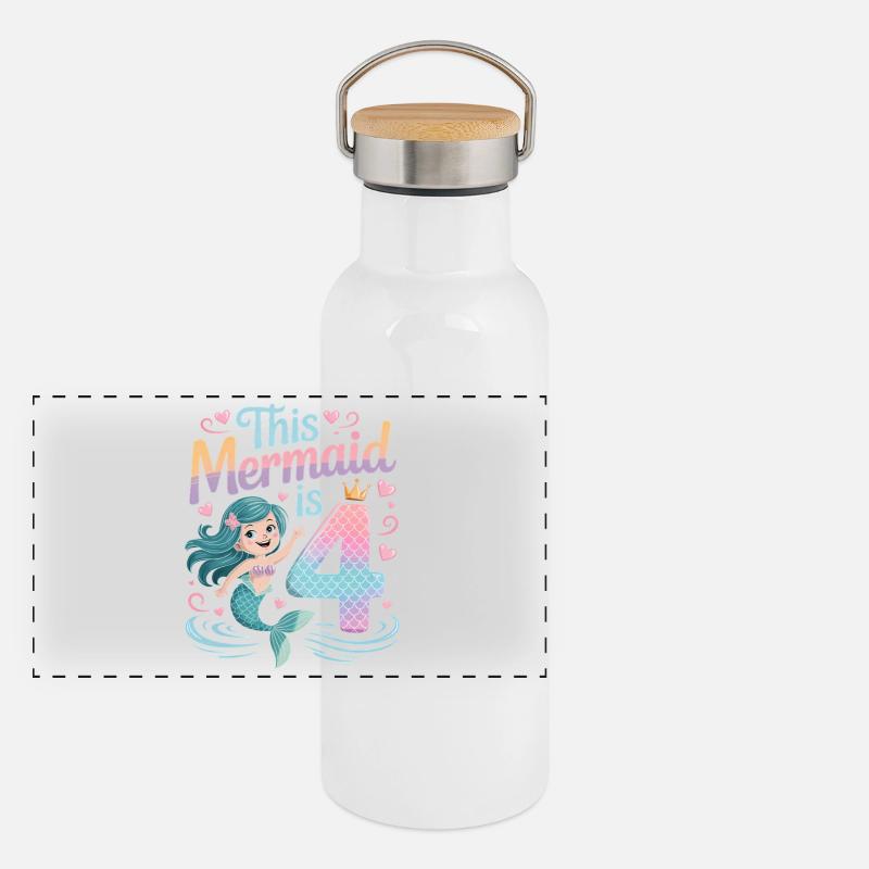 Mermaid 4th Birthday 4 Years Panoramic Thermal Bottle with Bamboo Lid