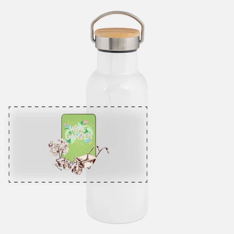 Haus Garten Florale Illustration Panorama Thermosflasche mit Bambusdeckel