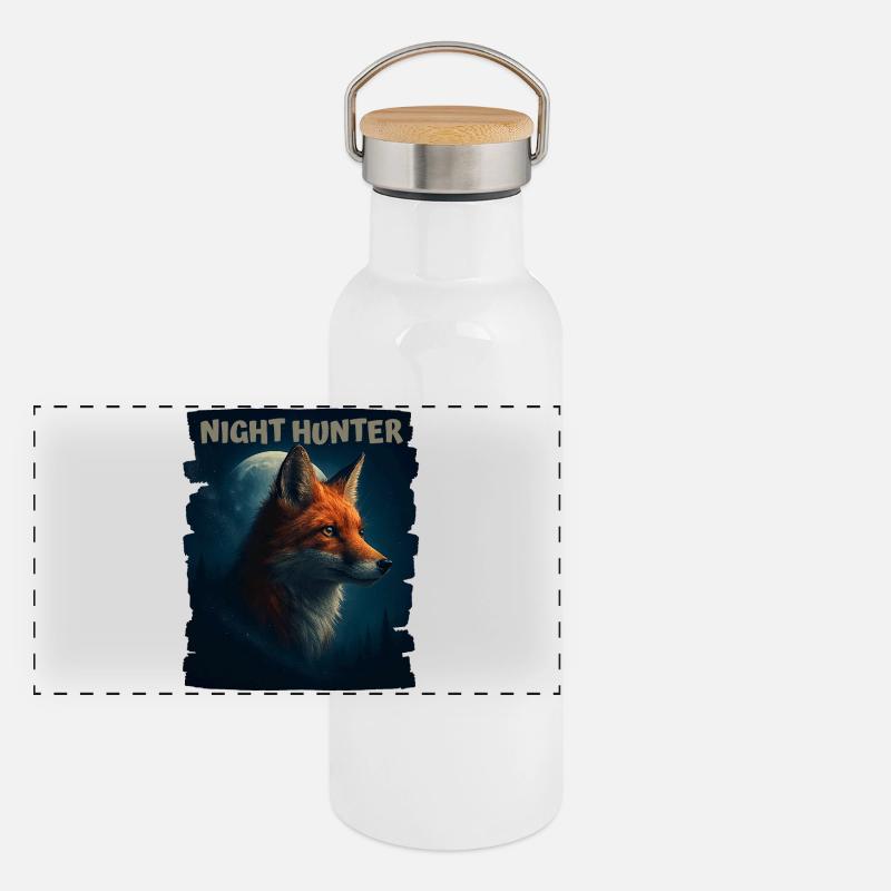 Renard dans la Forêt de la Nuit Gourde isotherme avec bouchon en bambou