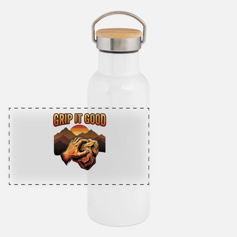 Grip It Good Climbing Bouldering Mountains - Panoramic Thermal Bottle with Bamboo Lid - white