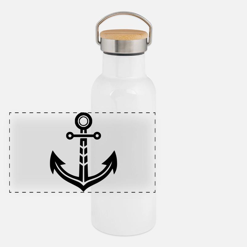 Moderner Anker Grafik – Maritimer Style Nordsee Panorama Thermosflasche mit Bambusdeckel