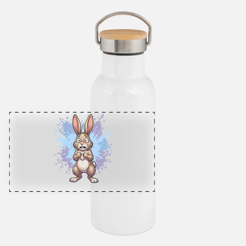 Lapin bouleversé avec éclaboussures de peinture Gourde isotherme avec bouchon en bambou