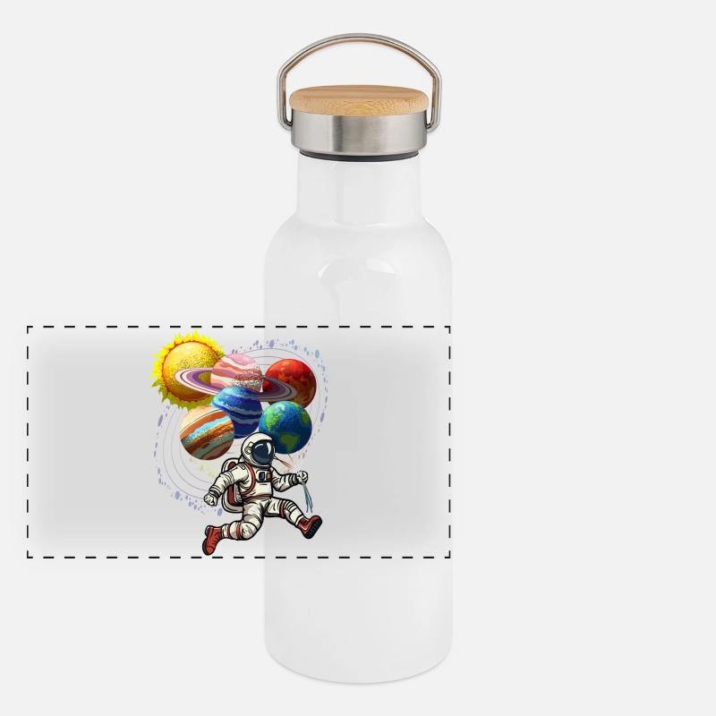Astronaut with planetary balloons Panoramic Thermal Bottle with Bamboo Lid