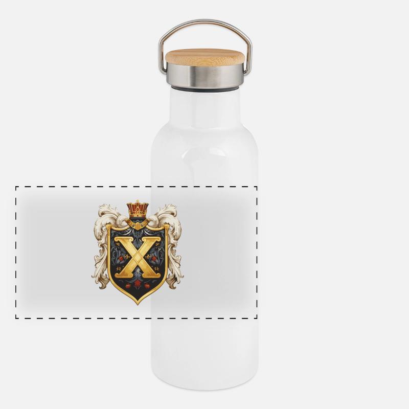 X Letter Name Crown Panoramic Thermal Bottle with Bamboo Lid