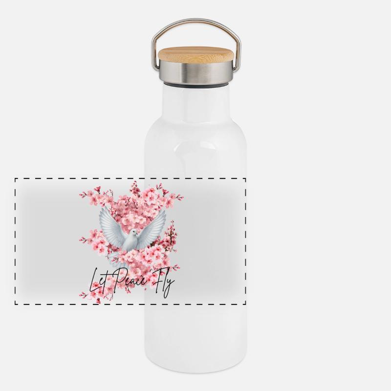 Friedens-Taube vor Kirschblüten Panorama Thermosflasche mit Bambusdeckel