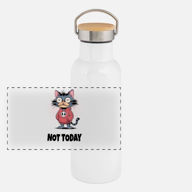 Tired Cat Not Today – Cat Humor Panoramic Thermal Bottle with Bamboo Lid