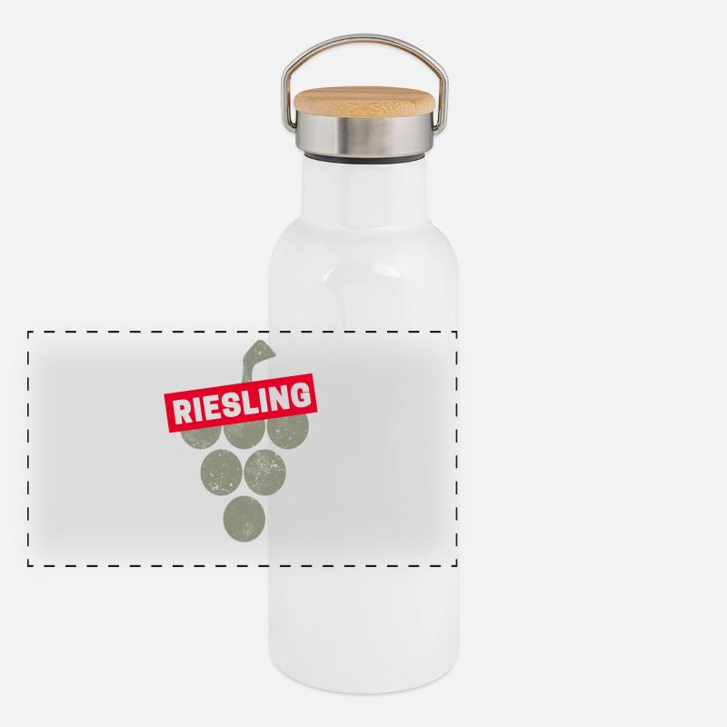 Riesling Rebe Vintage Weintrinker und Winzer Wein Panorama Thermosflasche mit Bambusdeckel