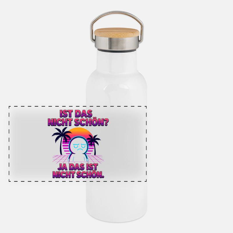 Nicht-schön Synthwave Neonspruch Panorama Thermosflasche mit Bambusdeckel
