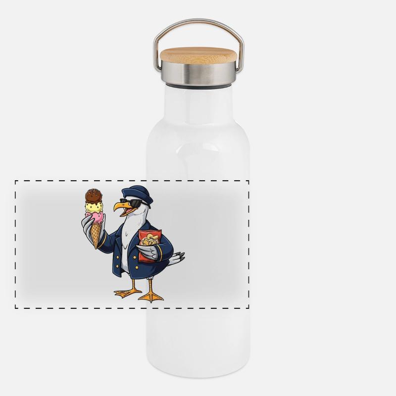Capitaine mouette cool avec glace et chips Gourde isotherme avec bouchon en bambou