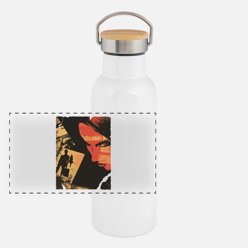 Noir-Collage-Porträt Panorama Thermosflasche mit Bambusdeckel