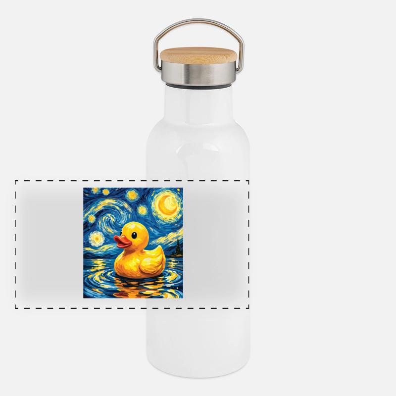 Starry Night Rubber Duck Art Duck Lover Panoramic Thermal Bottle with Bamboo Lid