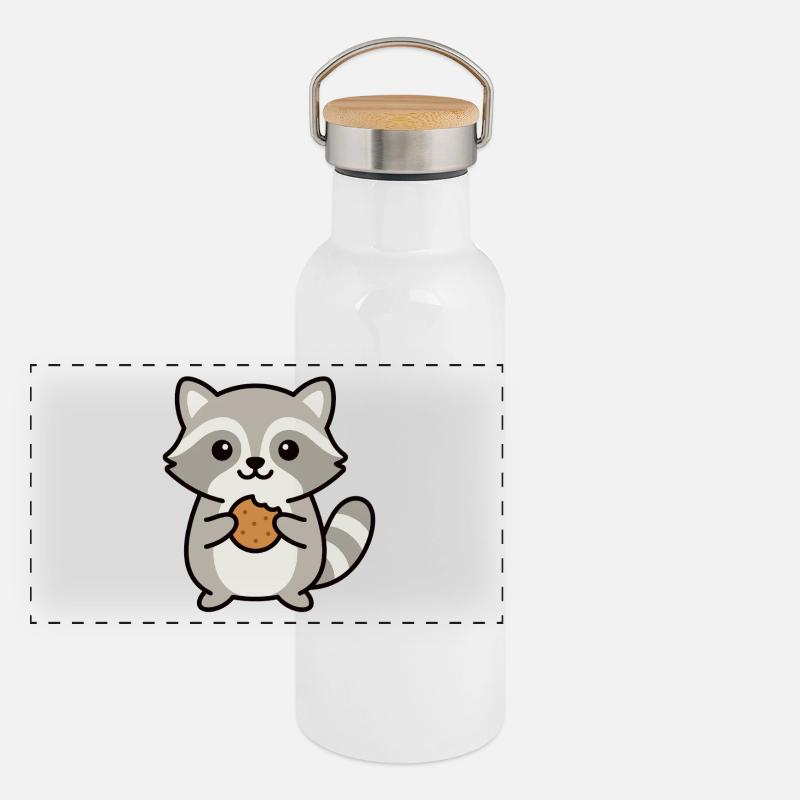 Raton laveur avec motif de dessin animé biscuit Gourde isotherme avec bouchon en bambou