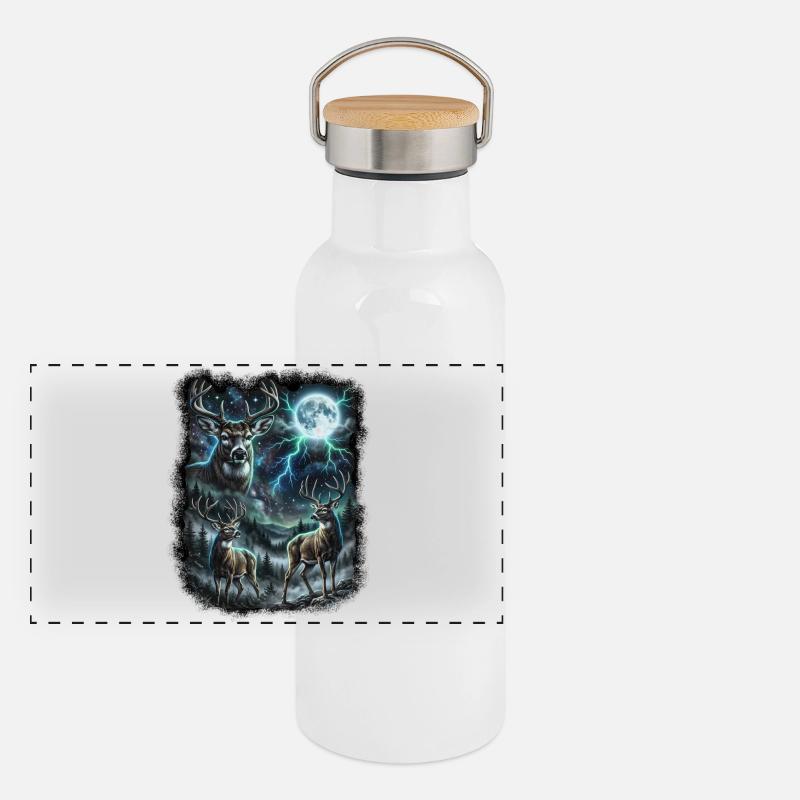THREE Wild Deer with Moon Wildlife Designs Panoramic Thermal Bottle with Bamboo Lid