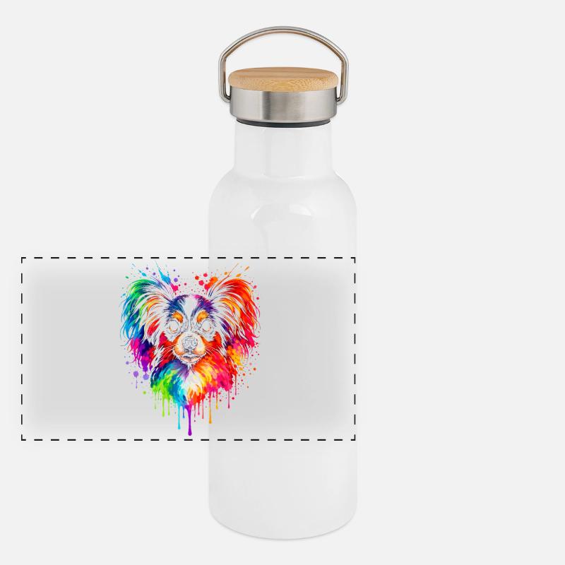Papillon | Zwergspaniel Pop Art Panorama Thermosflasche mit Bambusdeckel