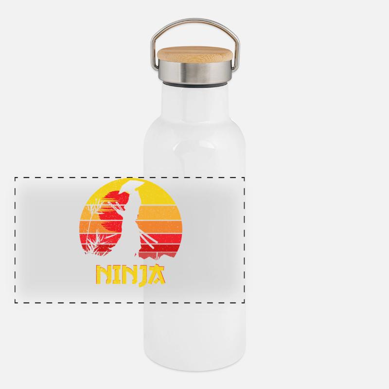 Sunset Ninja Silhouette Panorama Thermosflasche mit Bambusdeckel