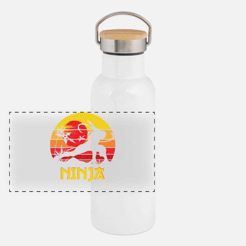 Silhouette de Ninja du Coucher de Soleil Gourde isotherme avec bouchon en bambou