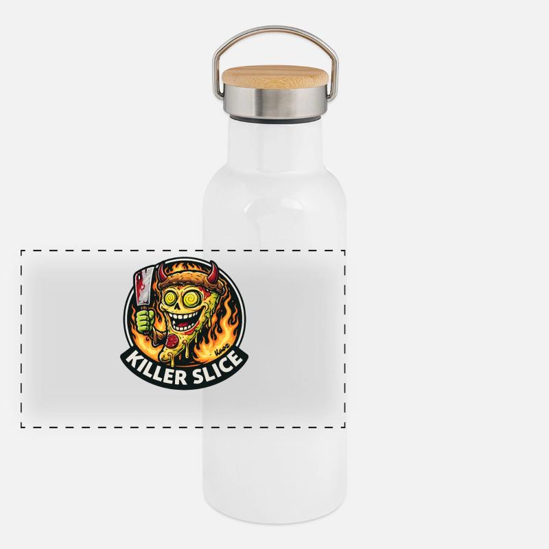 Killer Slice Pizza Dämon Panorama Thermosflasche mit Bambusdeckel