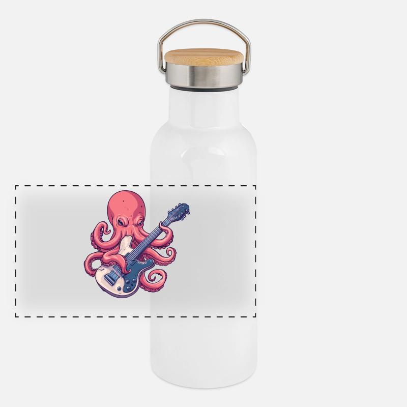 Octopus Guitar Rock Gourde isotherme avec bouchon en bambou