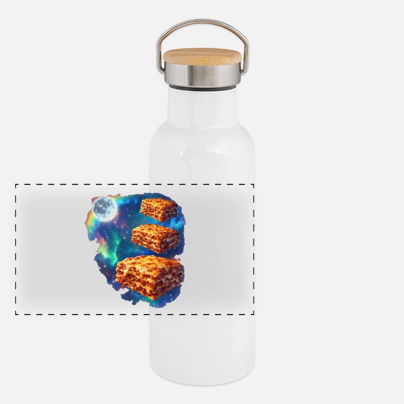 Space lasagna in the star nebula Panoramic Thermal Bottle with Bamboo Lid