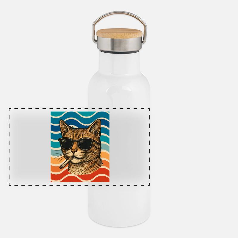 Cat summer with sunglasses Panoramic Thermal Bottle with Bamboo Lid