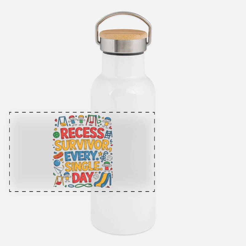 Elementary Teacher Recess Survivor Teaching Career Panoramic Thermal Bottle with Bamboo Lid