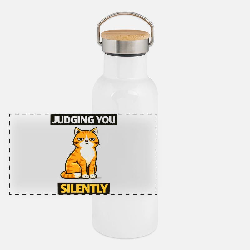 Sarcastic Cat “Judging You Silently” Panoramic Thermal Bottle with Bamboo Lid