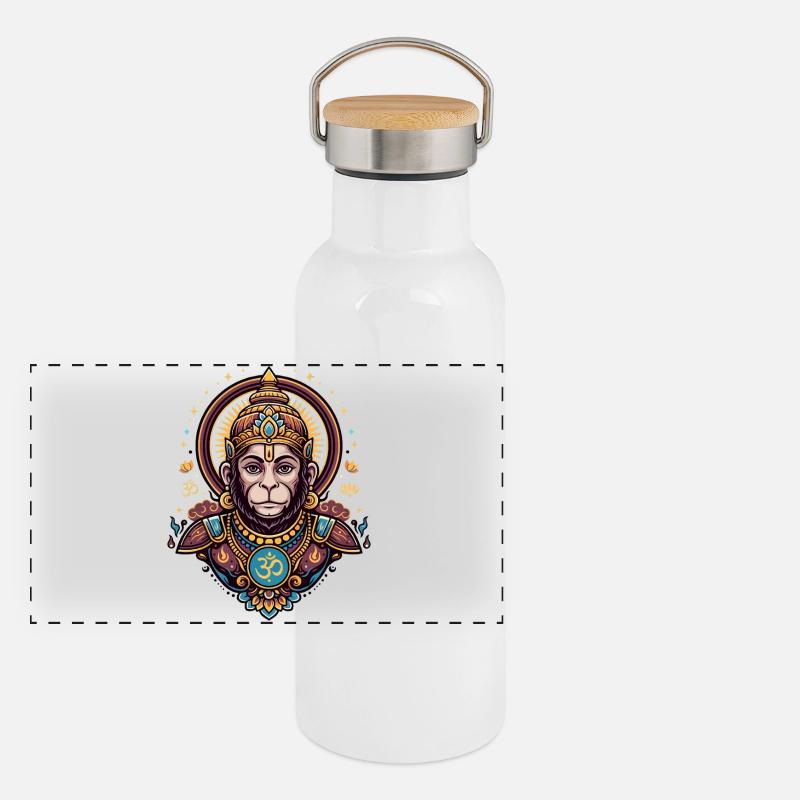 Affenkönig mit Om-Symbol Panorama Thermosflasche mit Bambusdeckel
