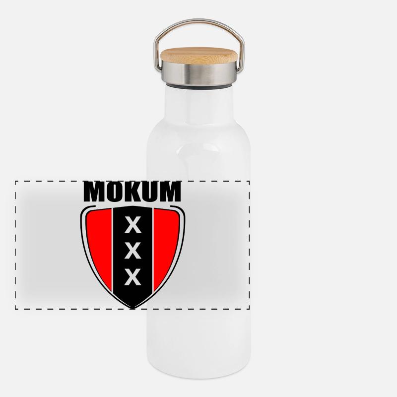 Mokum Abzeichen 2 Panorama Thermosflasche mit Bambusdeckel