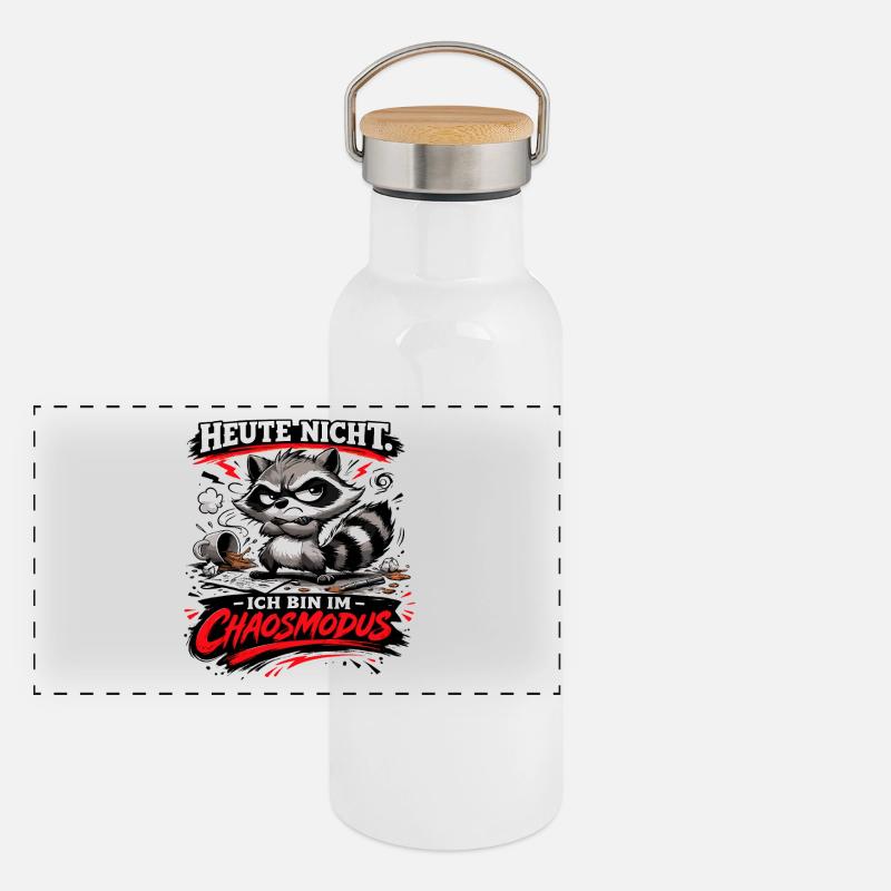 Heute nicht ich bin im Chaosmodus Waschbär Panorama Thermosflasche mit Bambusdeckel