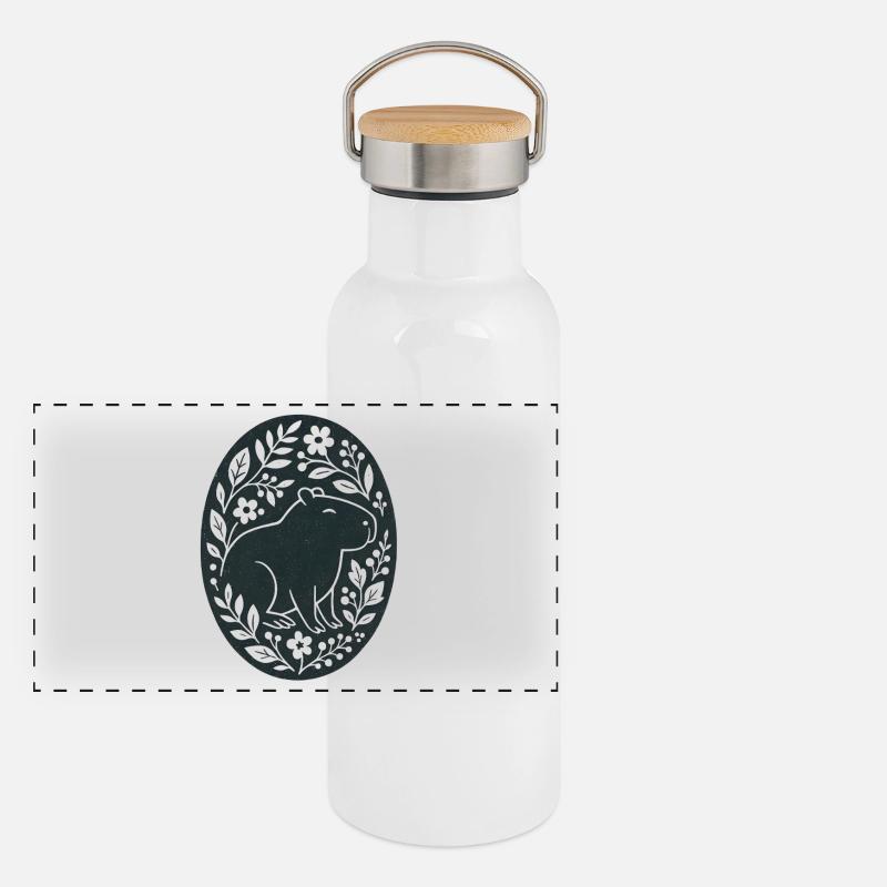 Capybara | Blumenwald Folk Art Panorama Thermosflasche mit Bambusdeckel