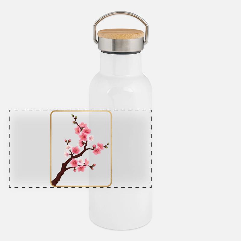 Mahjong-Blumenfliese 4 Panorama Thermosflasche mit Bambusdeckel
