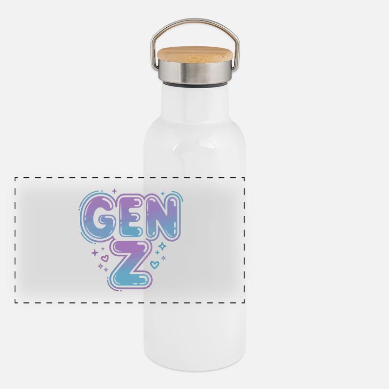 Gen Z Gradient Schrift Design Panorama Thermosflasche mit Bambusdeckel