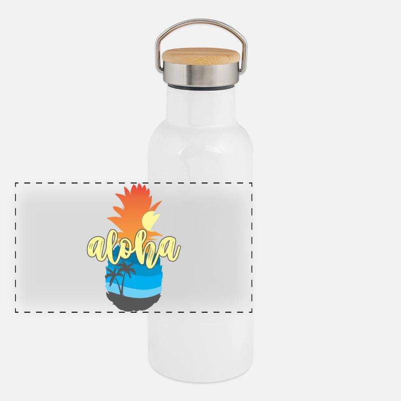 Aloha Sunset Pineapple – Hawaii Beach Vibes Panorama Thermosflasche mit Bambusdeckel