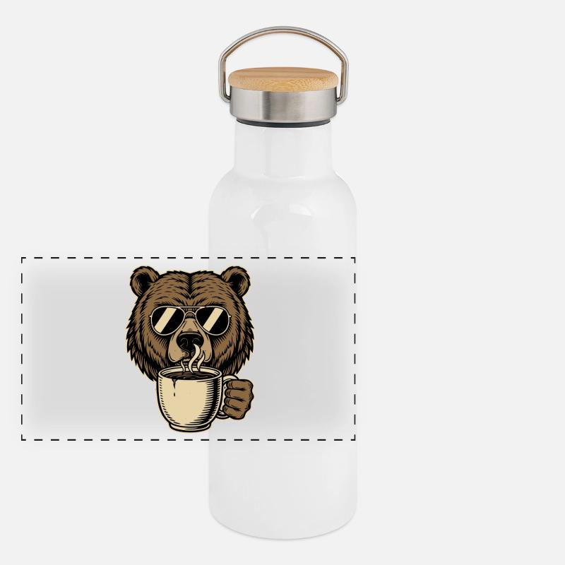 Bearly Awake Kaffee Bär Panorama Thermosflasche mit Bambusdeckel