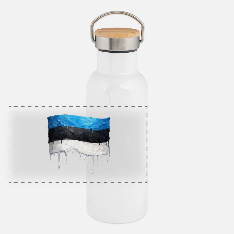 Drapeau estonien couleur Gourde isotherme avec bouchon en bambou