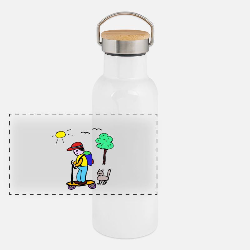 Kind Kinder Schulkind Katze Freunde  Panorama Thermosflasche mit Bambusdeckel