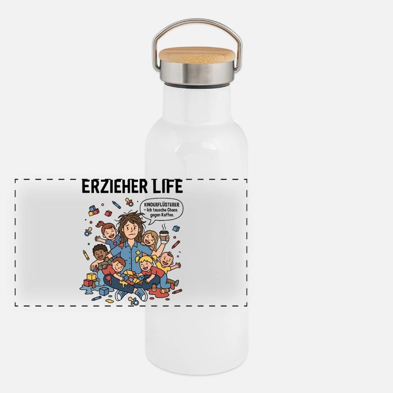 Kaffeechaos mit Kindern Panorama Thermosflasche mit Bambusdeckel