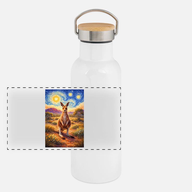 Känguru unter Sternennacht Panorama Thermosflasche mit Bambusdeckel