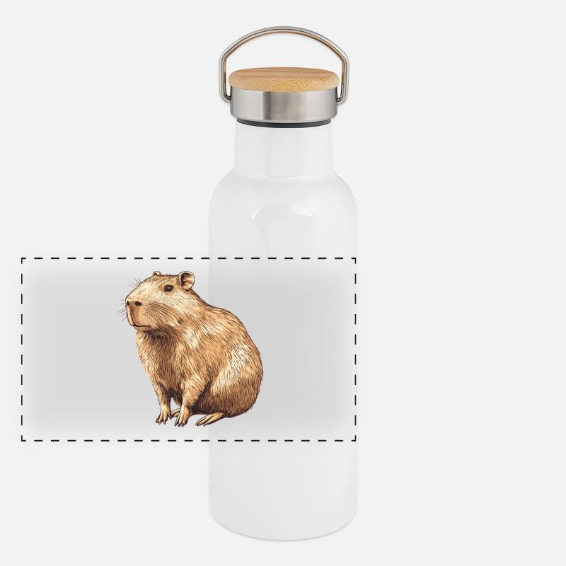 Capybara Portrait in Warm Brown Panoramic Thermal Bottle with Bamboo Lid
