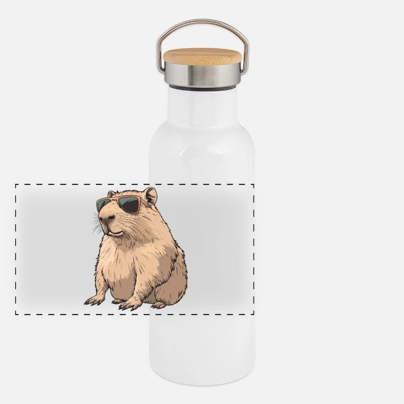 Sunglasses Capybara Panoramic Thermal Bottle with Bamboo Lid