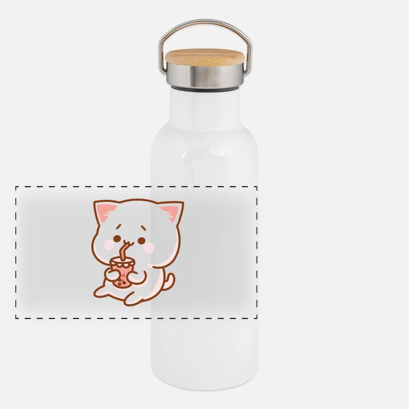Chat et Shake - Gourde isotherme avec bouchon en bambou - blanc