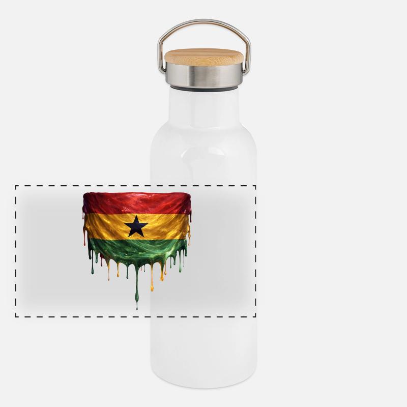 Ghana Flags Drop Art Panoramic Thermal Bottle with Bamboo Lid