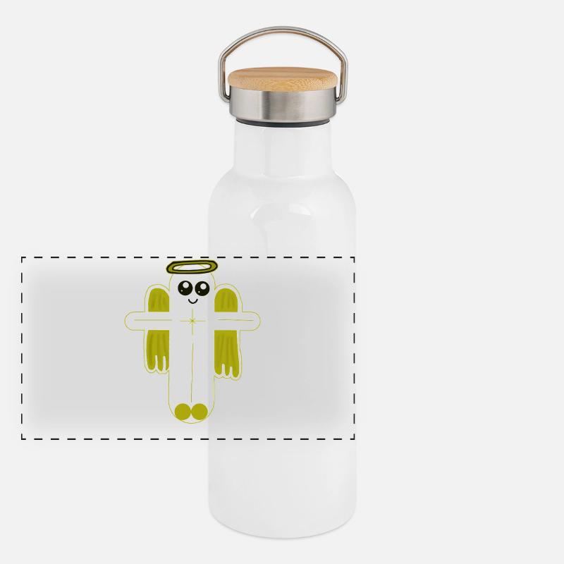 Kreuz Kruzifix Engel Beschützer Panorama Thermosflasche mit Bambusdeckel